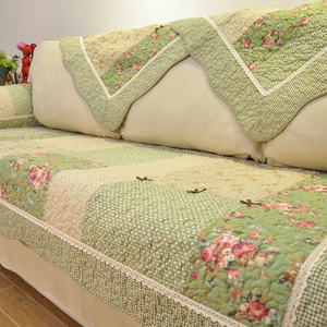 绿色时尚田园全棉布艺防滑沙发垫子纯棉四季通用坐垫靠背巾加厚