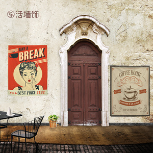 咖啡店挂布美式复古餐厅墙挂布装修网红怀旧背景布主题酒店装饰布