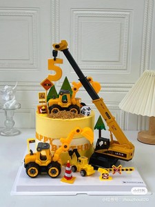儿童蛋糕装饰玩具摆件大吊车起吊机超重挖机推土机男孩生日插件