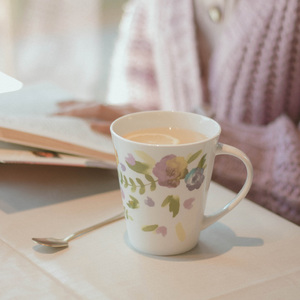 莫兰迪花朵陶瓷马克杯骨瓷下午茶咖啡杯牛奶杯早餐杯ins水杯家用