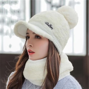韩国秋冬高尔夫帽子女士时尚加厚保暖羊羔绒围脖防风护耳运动球帽