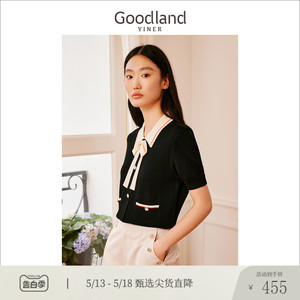 【爆款升级】Goodland美地女装夏季蝴蝶结小香风针织衫