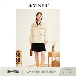 YINER音儿专选女装冬季短款轻薄衬衫式白鸭绒保暖羽绒服