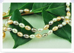 时尚珍珠项链 6-7MM米型混彩天然淡水珍珠长项链毛衣链吊坠