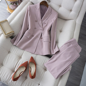 少见烟粉色高端小香风西装套装春季通勤职业西服裤子两件套高级感