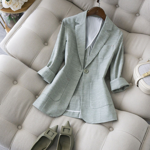 日式夏季西装女薄款外套小个子新款抹茶绿西服清新百搭七分袖上衣