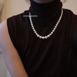 新款正圆施华洛渐变项链女优雅气质珍珠锁骨链 白色/灰色珍珠两色
