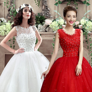 红色婚纱2024新款新娘气质森系超仙梦幻显瘦婚纱简约齐地结婚大码