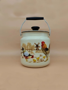 俄罗斯进口搪瓷罐搪瓷桶大容量3L猪油罐家用厨房厨具盖搪瓷手提桶