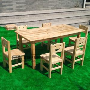幼儿园桌椅 学校原木课桌 儿童学习杉木书桌六人长方形实木桌热销