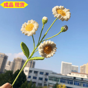 白色雏菊花毛线编织手钩花束装饰手工花送生日情人节38节教师节礼