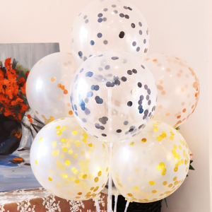 12寸透明亮片气球结婚生日装饰用品星星圆点金色亮片铝膜纸屑气球