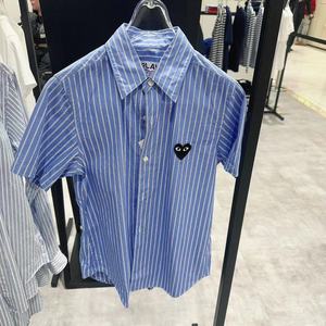 韩国采购 川久保龄蓝色条纹半袖衬衫 男女同款