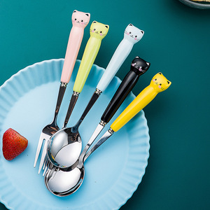 可爱不锈钢餐具套装女生学生儿童陶瓷手柄筷子勺子叉子便携餐具