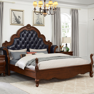美式实木床1.8米原木双人床主卧室高端真皮床2米别墅床环保水性漆