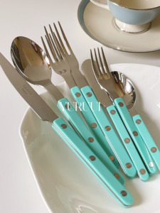 [YURUUI设计师]法国Sabre Paris小酒馆蜡笔蓝绿色西餐刀叉不锈钢