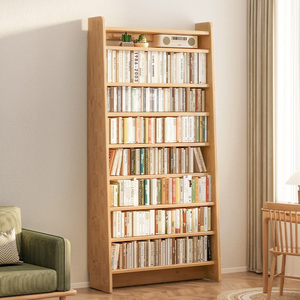 立式日式书架落地走廊木架子置物架梯形实木绘本书籍收纳架立架