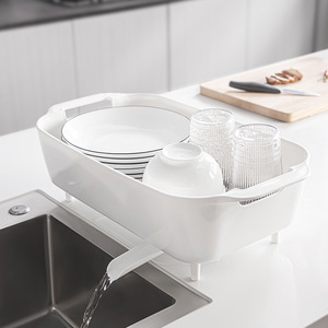 日式白色简约塑料防锈双层碗盘沥水架碗碟整理架厨房置物收纳架