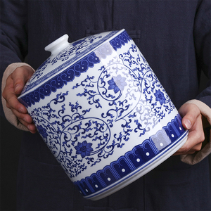 景德镇陶瓷 七子饼普洱茶叶罐 青花瓷中式家用零食密封储物罐大号