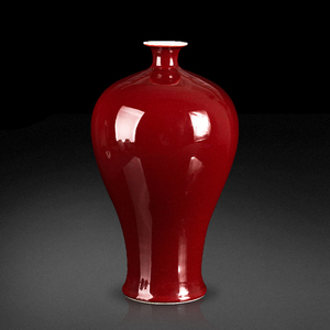 景德镇陶瓷 新中式霁红釉梅瓶装饰品摆件 家居客厅玄关博古架瓷器