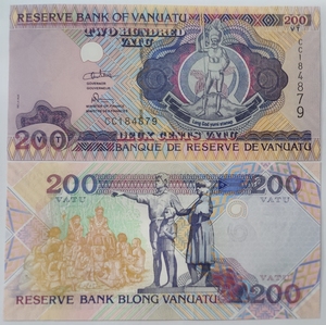 大洋洲 全新UNC 瓦努阿图200瓦图塑料钞 纸币 外国钱币外币