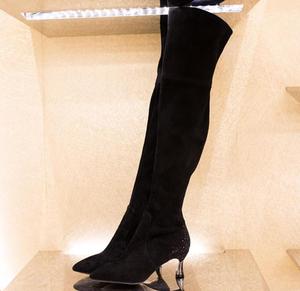 正品Roberta诺贝达女鞋冬季新款水钻小细跟过膝弹力长靴子RA87249