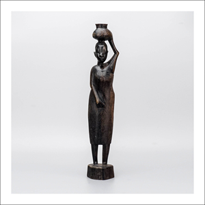 非洲肯尼亚手工黑檀木雕“搬运食物的女人”35.5cm (非机雕现货)