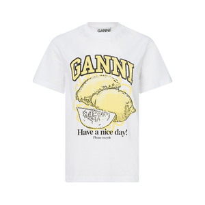 GANNI 24春夏新款白色棉质柠檬图案印花女士休闲圆领短袖T恤