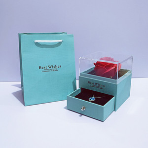 新年玫瑰花首饰礼盒创意高档项链吊坠对戒指空高级感包装饰品盒子
