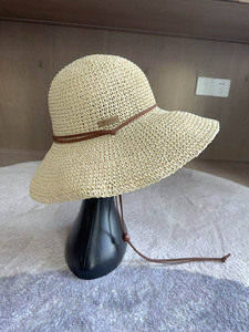出口轻奢～纯手工编织可折叠夏季防晒草帽女式海边沙滩遮阳大檐帽