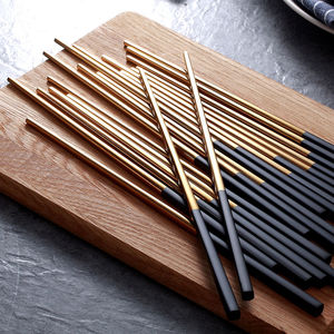 吉布304不锈钢金属筷子西式镀金筷餐具家用创意方形防滑筷子套装