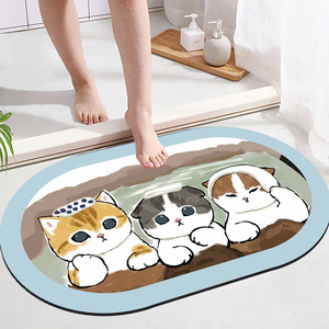 【浴室地垫】硅藻泥吸水软垫卡通猫咪地毯门口防滑脚垫浴室垫耐脏