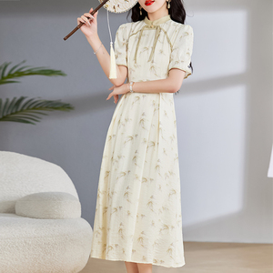 夏装新款时尚显瘦新中式guo风中长款连衣裙新款促销打折8.2