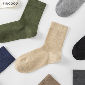 TINCOCO简约中帮袜子男士中筒袜吸汗透气棉袜薄款纯色商务潮流