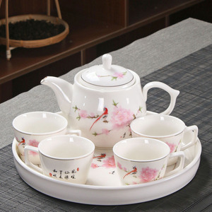 8头茶具套装家用茶壶有耳茶杯圆形瓷茶盘中式陶瓷功夫茶具整套装