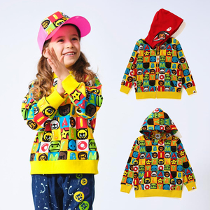 BEII&BAPE日系潮牌新款外套秋冬儿童装时尚洋气动物字母加绒卫衣