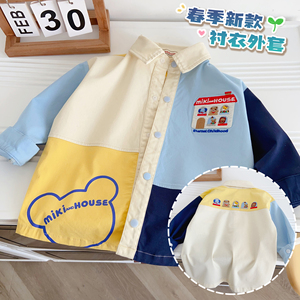 日系卡通小动物miki儿童衬衫拼接刺绣衬衣外套春季男女童衬衫长袖