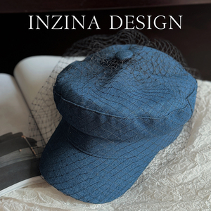 INZINA蓝色的海法式网纱牛仔海军帽走秀鸭舌帽大头围女61厘米显瘦