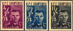 阿尔巴尼亚 1962 航天 东方一号/宇航员-加加林邮票(红加盖)$90