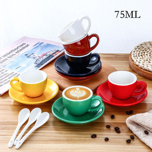 加厚彩色陶瓷意式标准咖啡杯碟套装 特浓espresso浓缩咖啡杯75ml