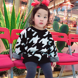 韩国进口儿童男女童秋冬舒适80%羊毛圆领长袖套头衫加厚个性毛衣