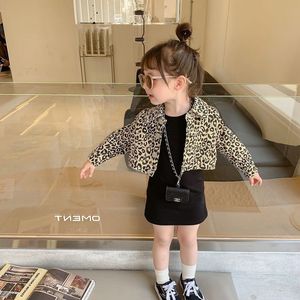 女童豹纹套装2024韩版秋装新款宝宝洋气长袖外套加针织裙两件套