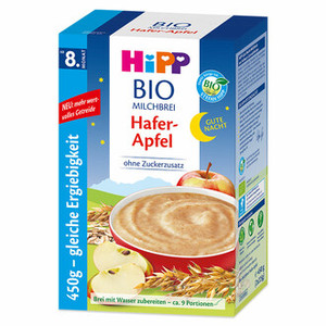 德国喜宝HiPP有机晚安苹果燕麦米粉米糊(含奶) 450g 8个月以上