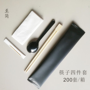 四合一筷子套装一次性筷子勺子套装连体筷外卖四件套厂家批发餐具