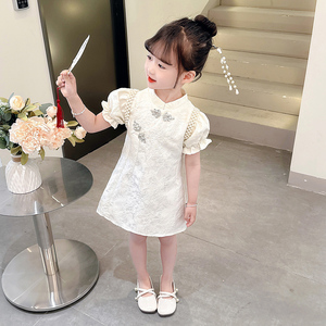 新中式女童旗袍连衣裙夏季女孩宝宝国风裙子儿童主持人花童婚礼裙