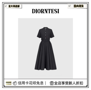 DIORNTESI/迪奥2024新款赫本风短袖蝴蝶结长裙喇叭形衬衫连衣裙女