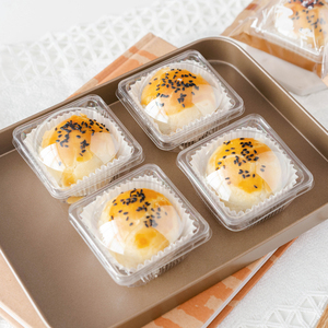 中秋月饼蛋黄酥包装盒单个装密封透明加厚带盖雪媚娘圆型吸塑底托