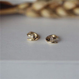 白小C 韩国进口黄金14K/10K金耳环 镶钻小钉子设计耳骨耳扣耳圈