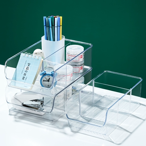 日式带隔板收纳篮高透明收纳盒多用冰箱分类冷藏盒可叠加存储4993