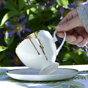 妙home下午茶咖啡杯英式红茶杯骨瓷茶具简约纯色金边高档杯壶套装